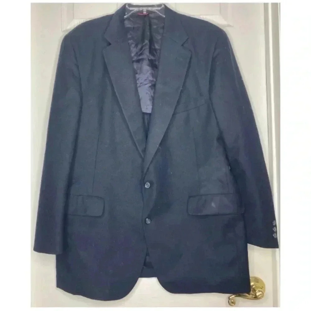 Men JOS A BANK Navy Blue 2 Button Wool Blazer Suit Jacket Sz XL